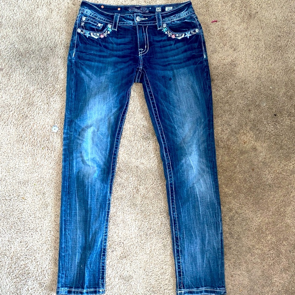 Miss Me straight fit flower  print jeans